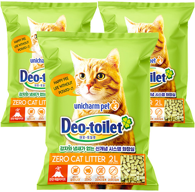 유니참데오토일렛 비응고형 감자 & 사막화 Zero 고양이 모래, 2L, 3개, 무향