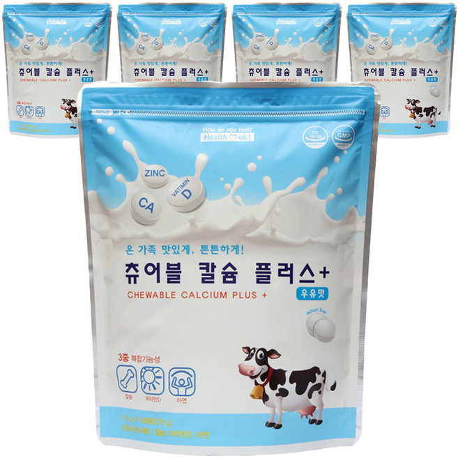 헬퍼장 츄어블 칼슘 플러스, 180정, 5개