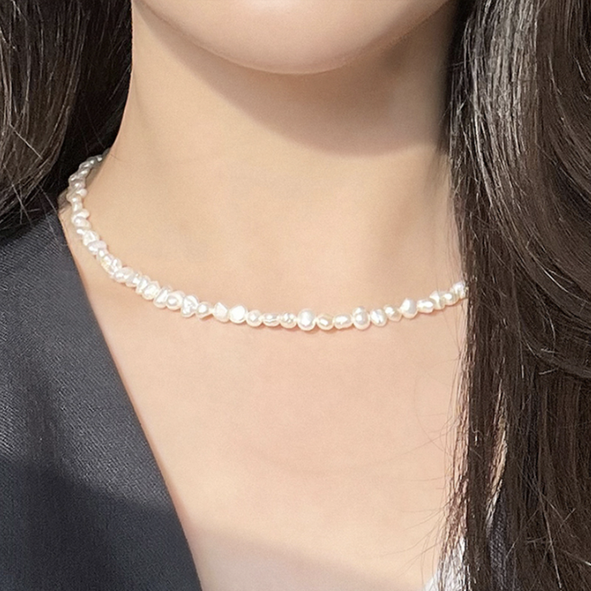 엘라주르 여성용 못난이 진주 목걸이 4mm