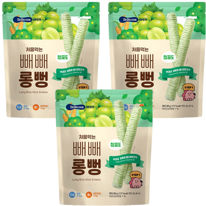 BEBECOOK 孩童更美味棒狀米餅, 青葡萄, 30g, 3個