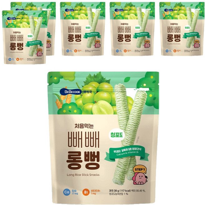 베베쿡 처음먹는 빼빼롱뻥, 30g, 6개, 청포도