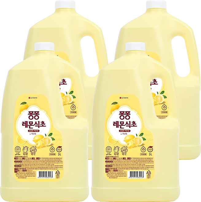퐁퐁 레몬식초 주방세제 용기형, 3L, 4개