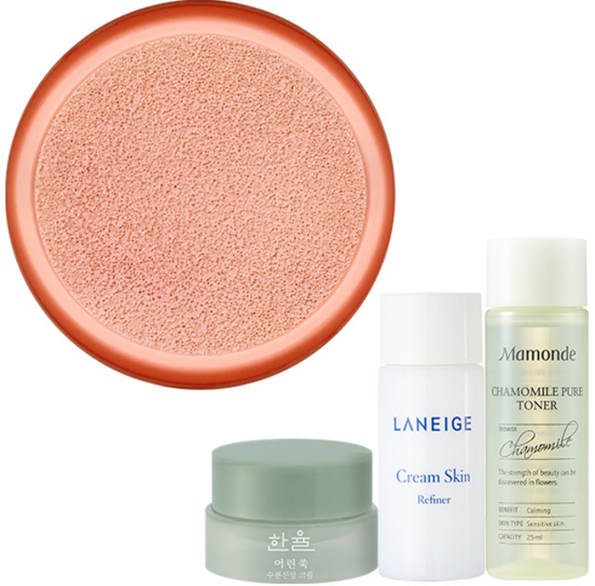 아이오페 에어쿠션 블러셔 리필 9g + 아모레퍼시픽 기초케어 3종, 02 피치, 1세트