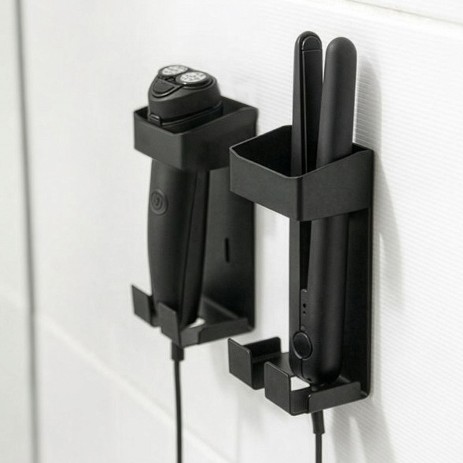 리빙공감 무타공 고데기거치대 욕실 정리 수납 걸이, 블랙, 1개