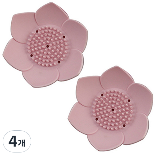 리버그린 플라워 실리콘 비누 받침, 핑크, 4개