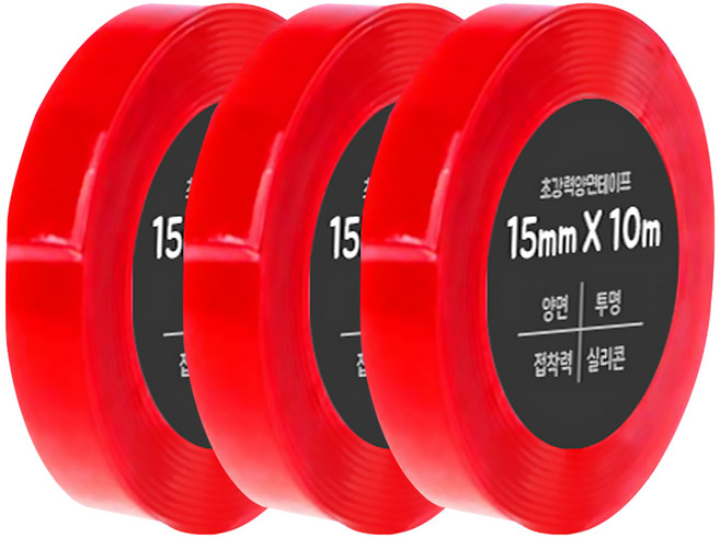 DADA 高黏度無痕防水雙面膠帶 15mm x 10m, 透明, 3個