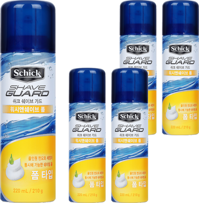 쉬크 쉐이브가드 워시 앤 쉐이빙폼, 210g, 5개