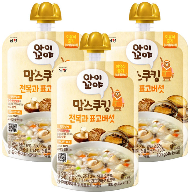 아이꼬야 맘스쿠킹 이유식 9개월부터, 혼합맛(전복/표고버섯), 100g, 3개