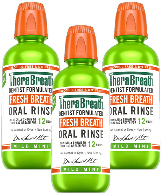 TheraBreath 漱口水 溫和薄荷 無酒精, 3瓶, 473ml