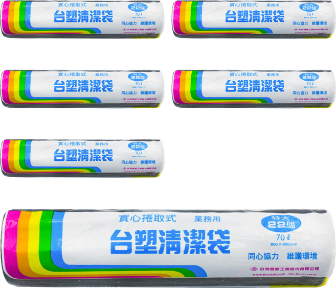 台塑 實心捲取式清潔袋 業務用, 6捲, 70L