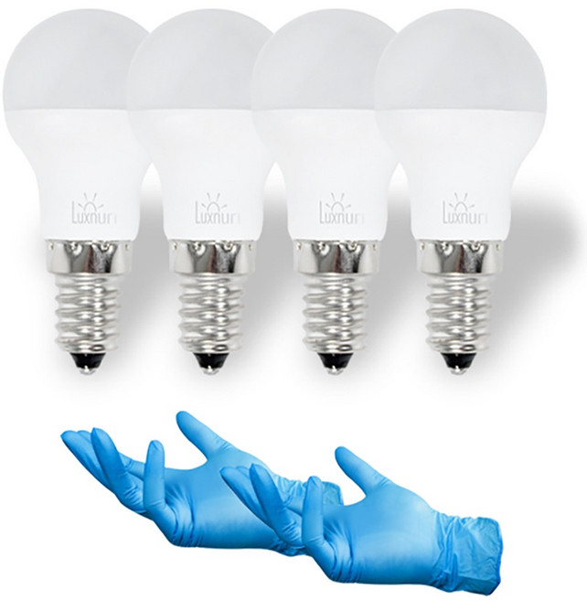 Luxnuri LED 內建安定器型 LED 迷你氪氣 E14 燈泡 4W 4入 + 丁腈手套 2入組, 1套, 日光色