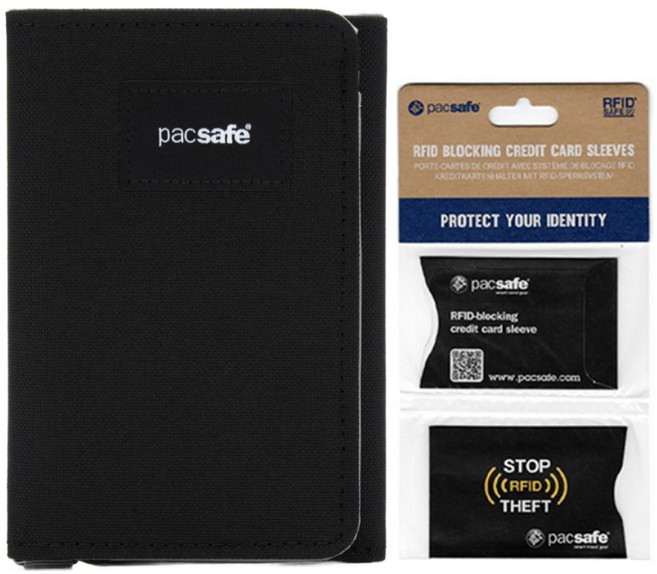 pacsafe RFID 防盜三折三摺短夾 + 卡套 2件組