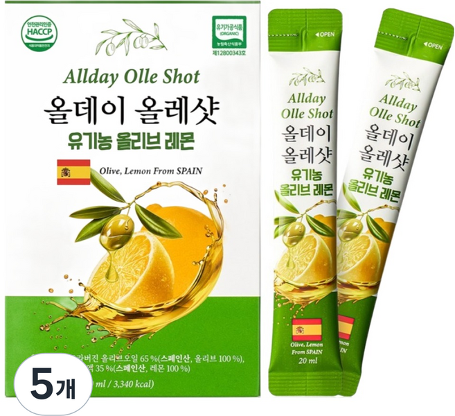 엔젯오리진 올레샷 유기농 엑스트라버진 올리브오일 레몬즙 스틱 30p, 5개, 600ml