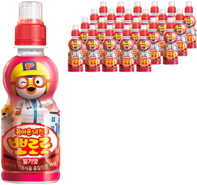 팔도 귀여운내친구 뽀로로 딸기맛 페트, 235ml, 24개