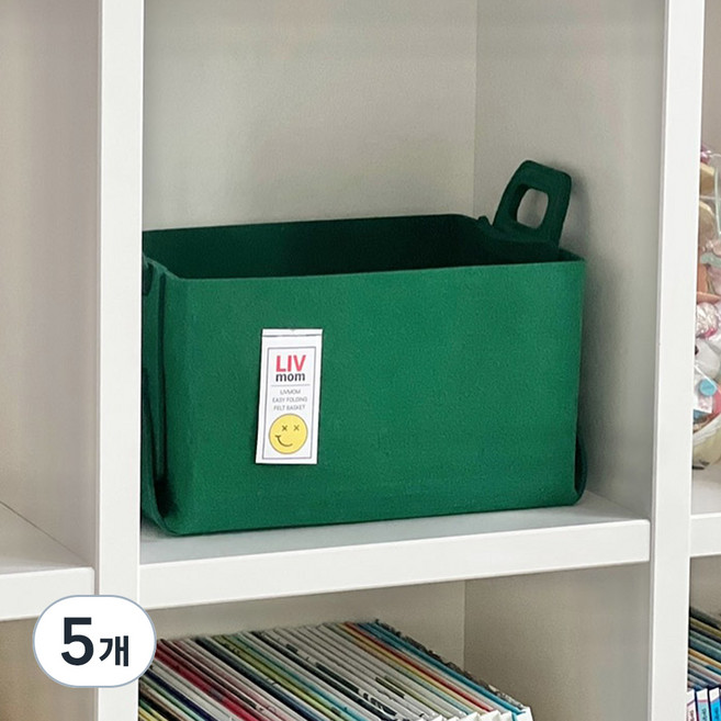 리브맘 접이식 펠트 비비드 수납바구니, 딥그린, 5개