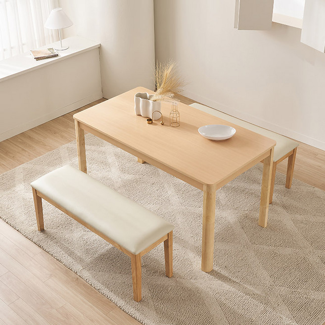 삼익가구 그로바 원목 식탁 + 벤치 2P 세트 4인용 방문설치, 내추럴, 벤치의자 2