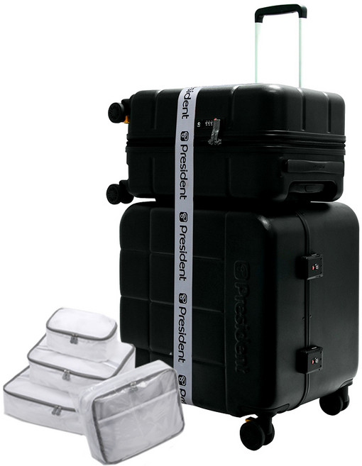 프레지던트 쿠비코 기내용 20인치+화물용 24인치 캐리어 + 여행용 파우치 8종 세트 + 벨트