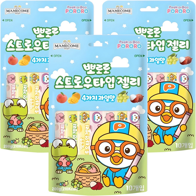 마미꼬미 뽀로로 스트로우타입젤리 10개입, 200g, 3개