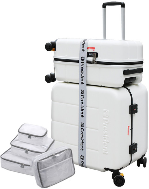 프레지던트 쿠비코 기내용 20인치+화물용 24인치 캐리어 + 여행용 파우치 8종 세트 + 벨트