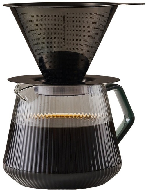 빈플러스 티타늄 스텐필터 블랙 핸드드립 커피 세트 1~4인용, 커피 드리퍼 + 서버 + 스푼, 600ml, 1개