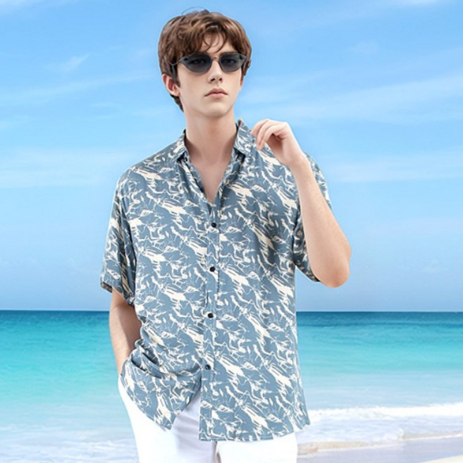 카이일라이바오 남성용 시원한 바캉스룩 하와이안 꽃남방 셔츠 NCC138
