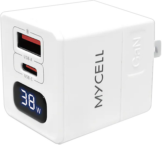 MYCEll 積進科技 38W GaN PD + QC 智能數顯充電器, 白色, 1個