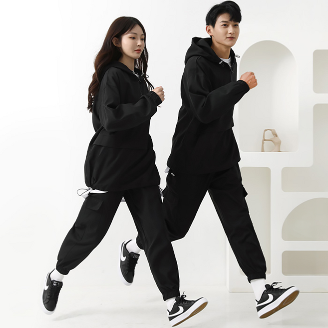턴키 남녀공용 빅사이즈 오버핏 아노락 바람막이 반집업 후드 + 카고 조거 팬츠 세트 AJ-1190