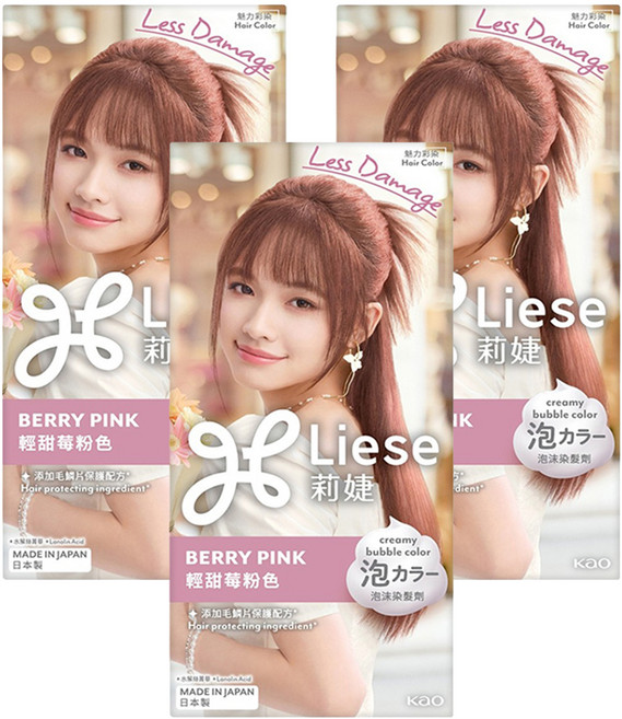 Liese 莉婕 泡沫染髮劑, 輕甜莓粉色, 3個
