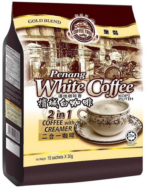 COFFEE TREE 咖啡樹 牌金裝檳城白咖啡 二合一 咖啡和奶精, 30g, 15包, 1袋