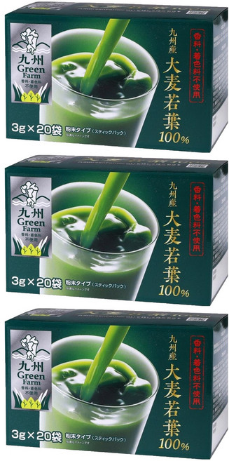 九州 Green Farm 日本九州產大麥若葉青汁 20入 100%大麥若葉 無香料 無著色料, 60g, 3盒