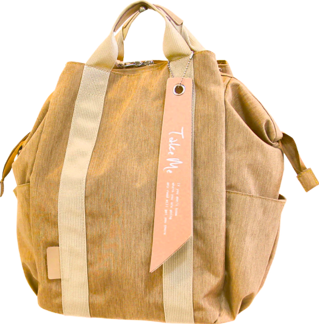 Take Me 媽媽包 後背手提掛車三用 大容量多口袋收納 表面防水材質 1個, 沙色