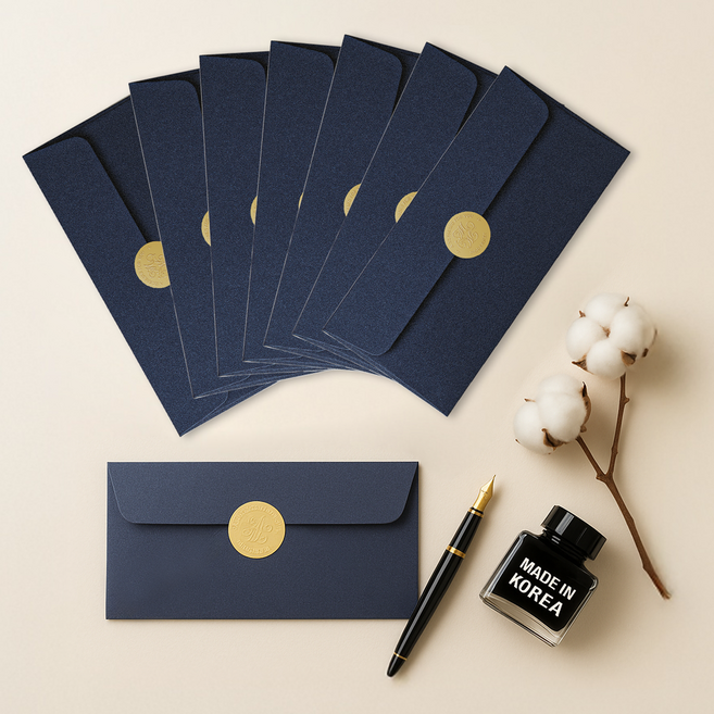 모더너리 수제 고급 펄코팅 용돈봉투 8장 + 실링 스티커 8개, 딥블루, 1세트