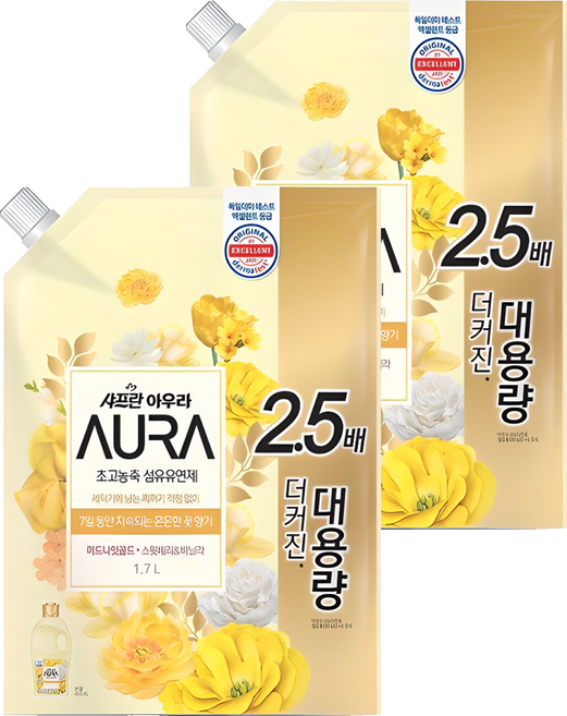 아우라 섬유유연제 미드나잇 골드 알파 리필, 1.7L, 2개