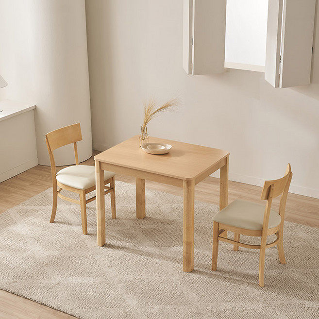 삼익가구 그로바 원목 식탁 + 의자 2P 세트 2인용 방문설치, 내추럴, 일반의자 2