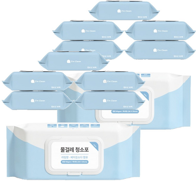 아임클린 물걸레 청소포 특대형 캡형 라임향 30매, 12개