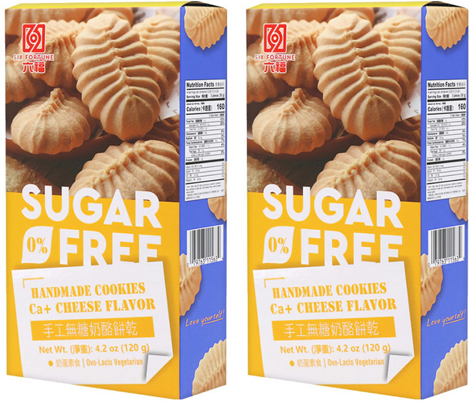 六福手工無糖餅乾 乳酪口味 0蔗糖低卡零食 獨立鋁箔包, 120g, 2盒