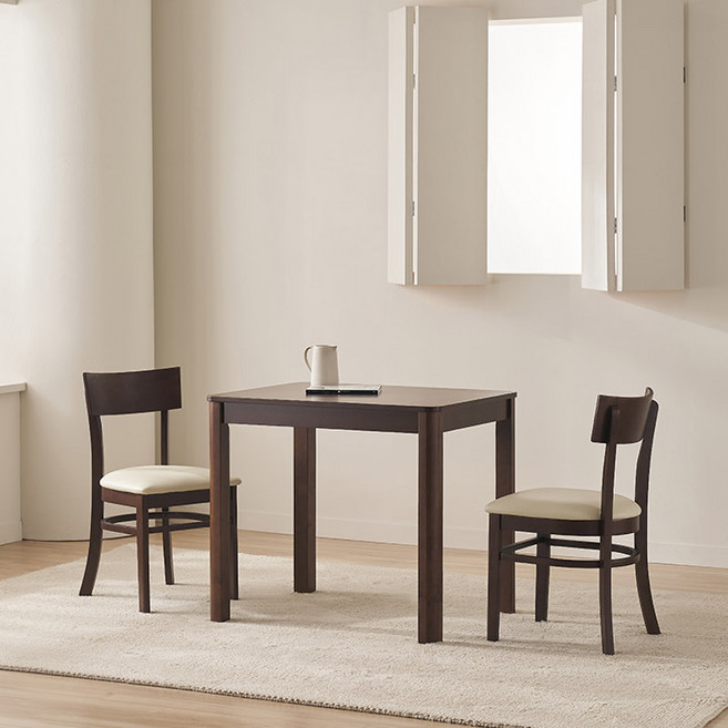 삼익가구 그로바 원목 식탁 + 의자 2P 세트 2인용 방문설치, 월넛, 일반의자 2