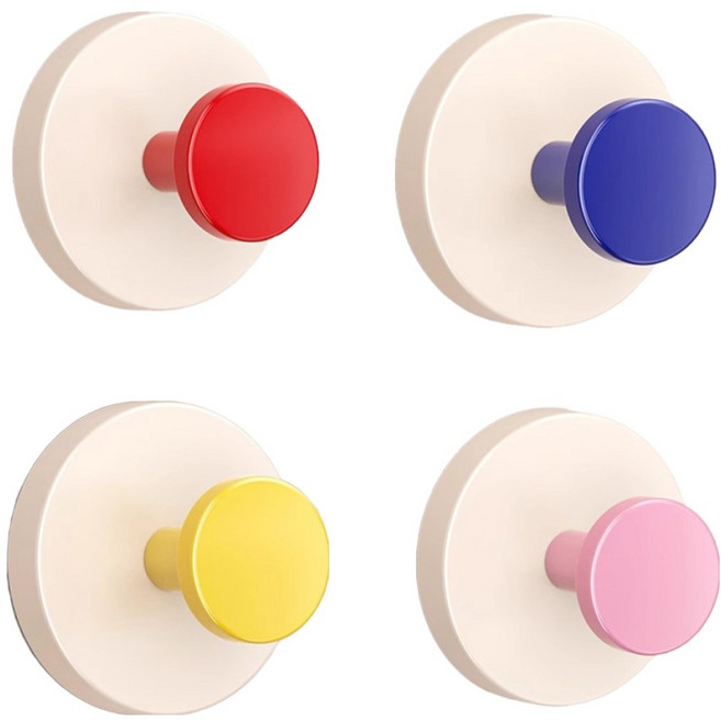 한봄누리 무타공 부착 흡착식 컬러 벽걸이 후크 4종 세트, 혼합색상, 1세트