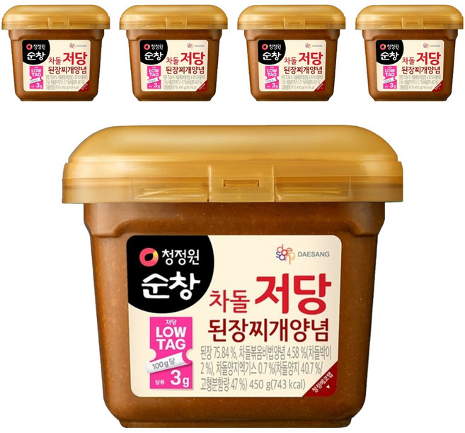 청정원순창 차돌 저당 된장찌개양념, 450g, 5개