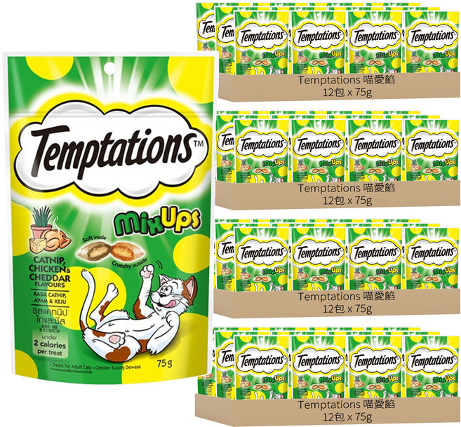 Temptations 喵愛餡 貓點心 三重奏, 貓薄荷 + 嫩雞及起司, 75g, 48包