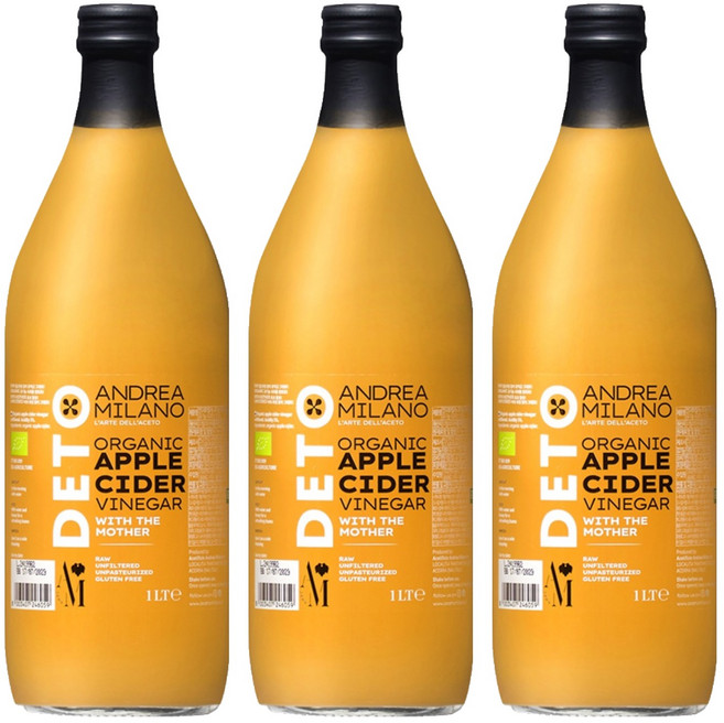 안드레아밀라노 유기농 사과식초, 1L, 3개