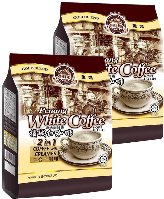 COFFEE TREE 咖啡樹 牌金裝檳城白咖啡 二合一 咖啡和奶精, 30g, 15包, 2袋