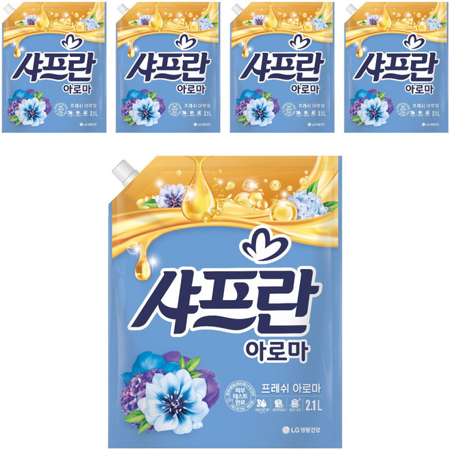 샤프란 섬유유연제 프레쉬 아로마 리필, 2.1L, 5개