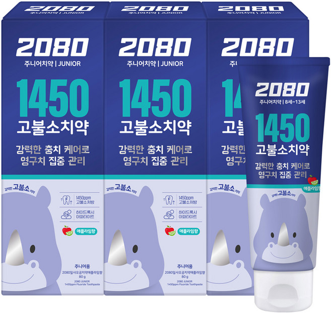 2080 일사오공 고불소 주니어 치약, 80g, 3개