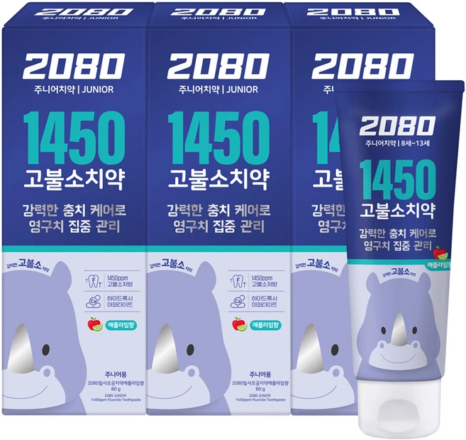 2080 일사오공 고불소 주니어 치약, 80g, 3개 - 쿠팡