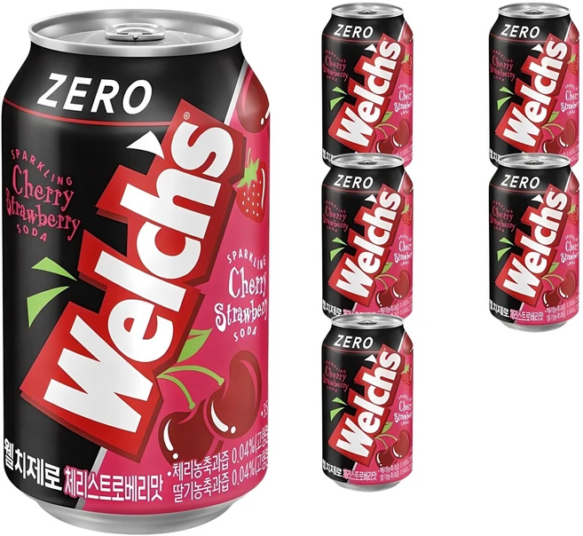 웰치스 제로 체리스트로베리맛, 355ml, 6개 - 쿠팡