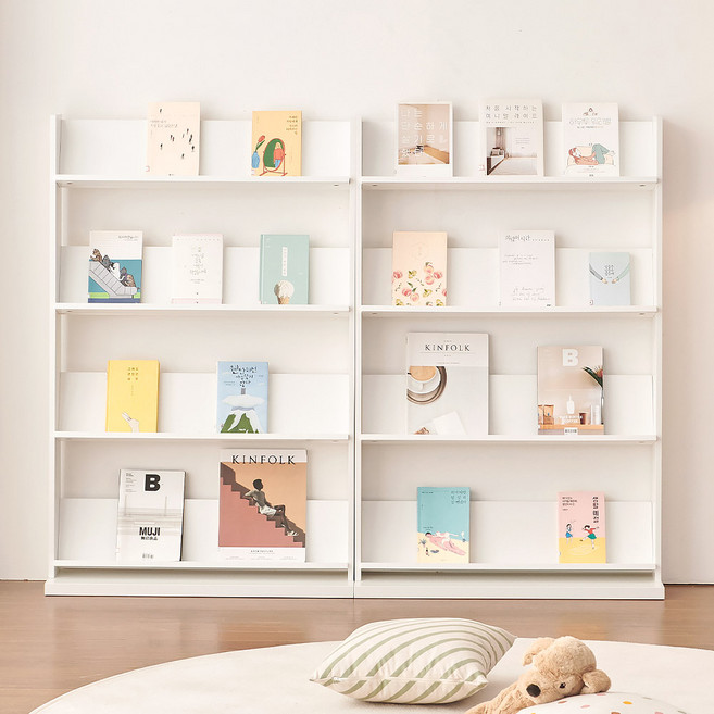 필웰 테미스 틸팅 전면 책장, 화이트, 4단