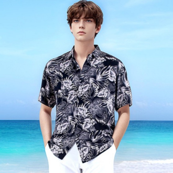 Kaiyilaibao 男士涼爽度假風夏威夷花朵襯衫 NCC139