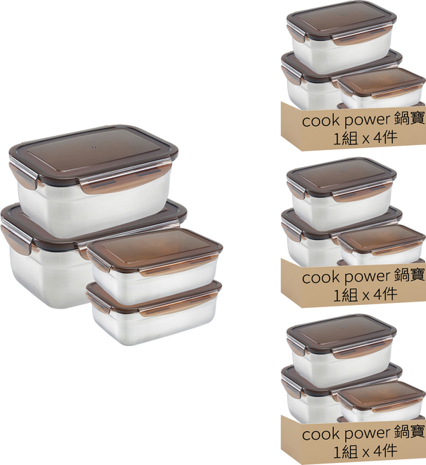 cook power 鍋寶 316不鏽鋼保鮮盒居家4件組, 容器 + 蓋子, 3組