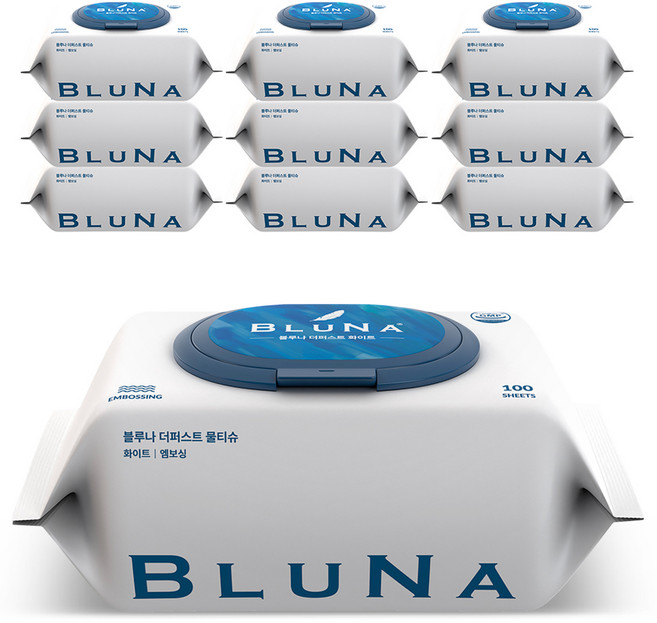 블루나 더퍼스트 물티슈 화이트, 55g, 100매, 10개